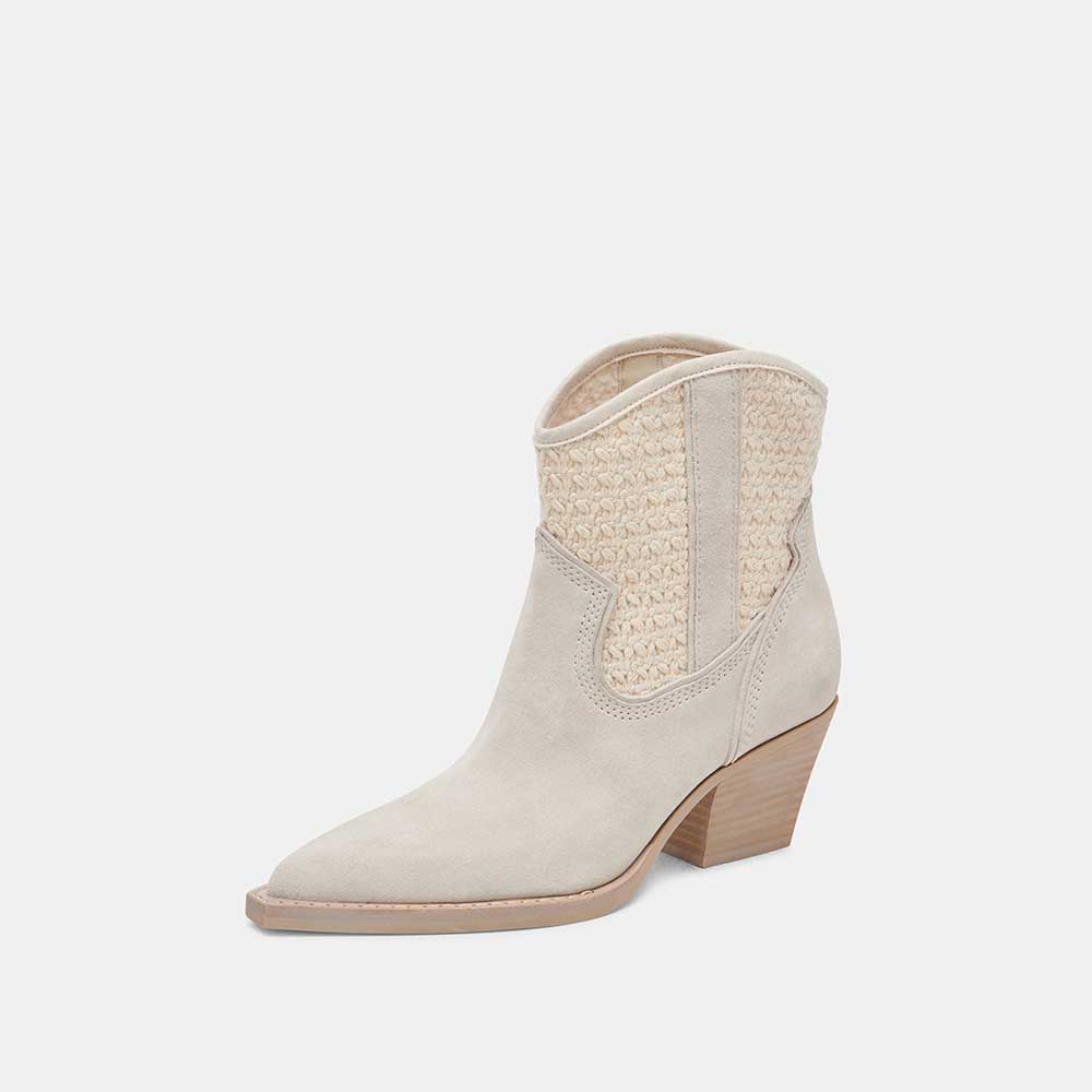 Beige Sand-Tone Pointed Toe Chunky Heel Cowgirl Booties