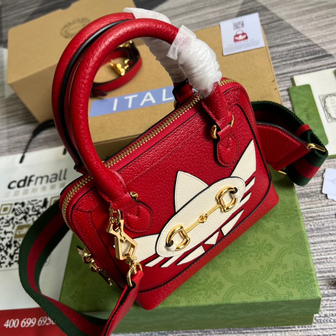 gg x Adidas Horsebit 1955 Mini Bag Red For Women, Women’s Bags 7.9in/20cm gg