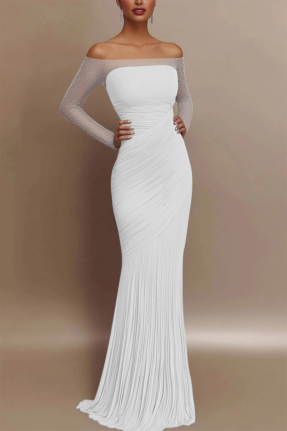Evening Prom Gown Off Shoulder Glitter Pleated Light Blue Maxi Dress