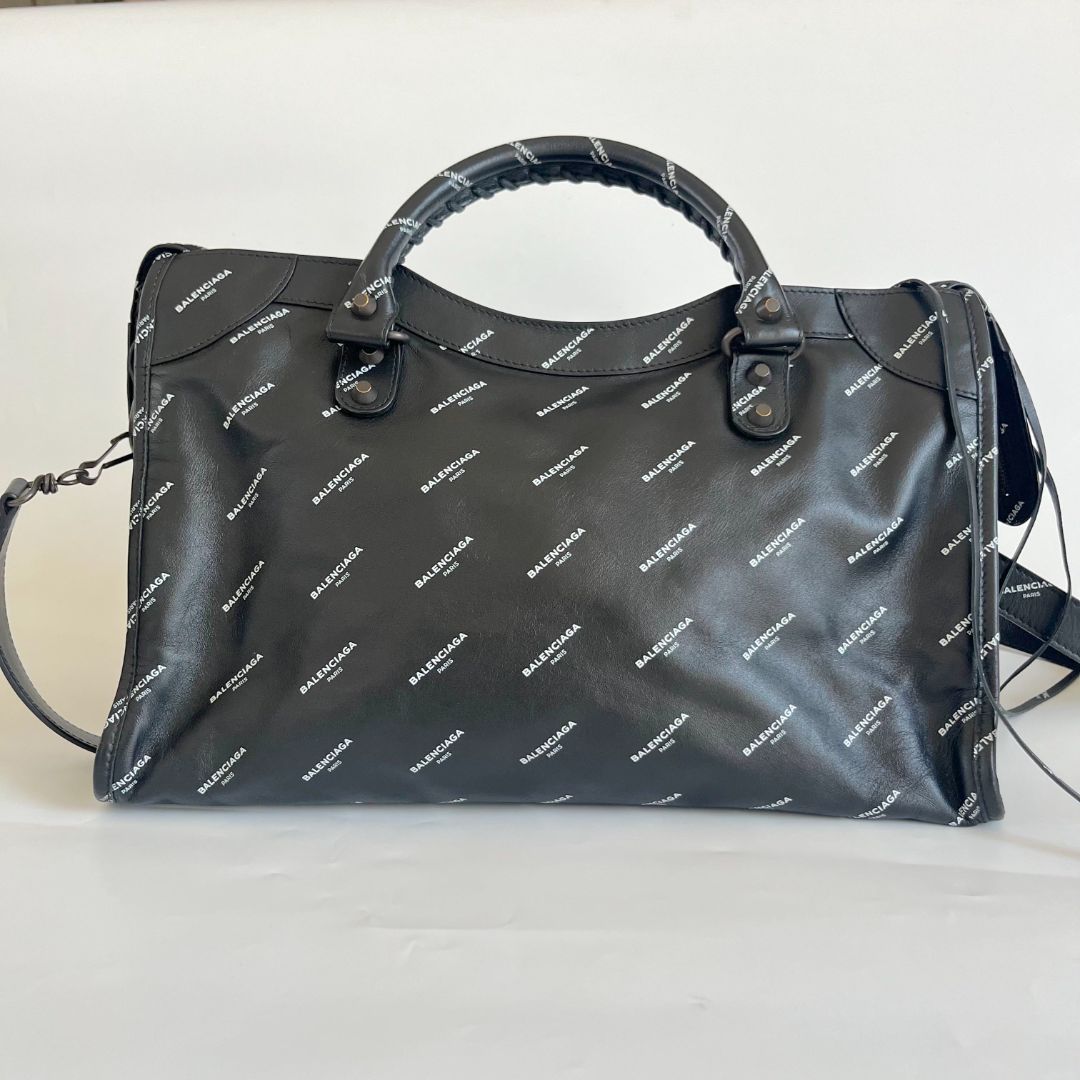 Balenciaga All Over Logo print calfskin large city bag