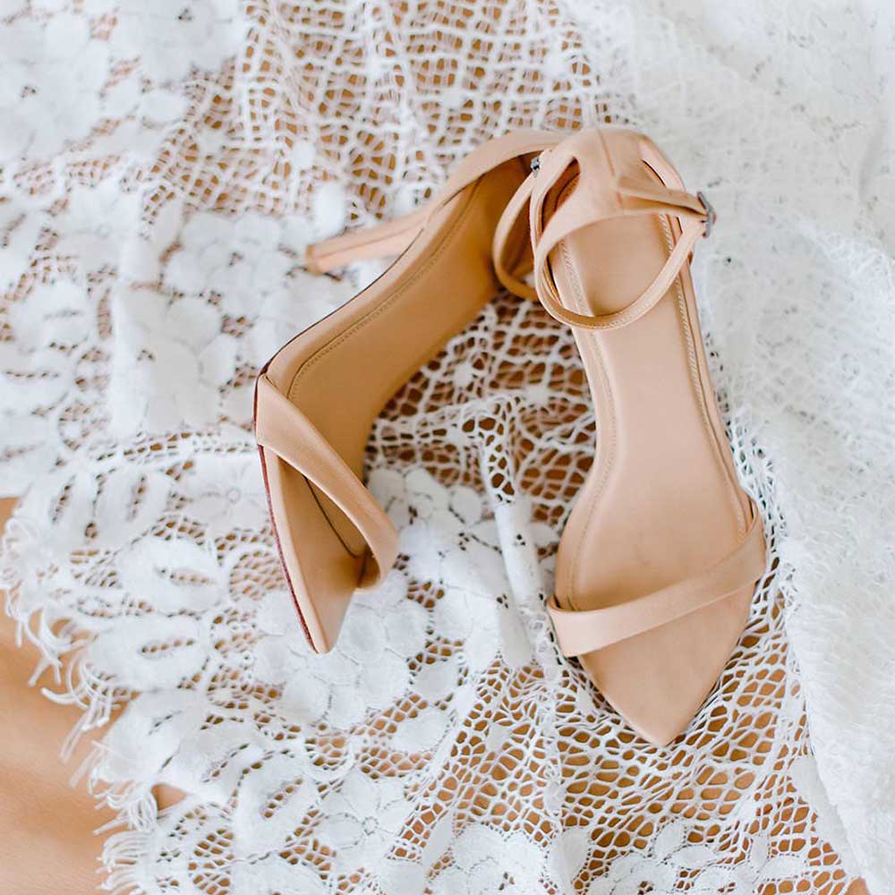 Beige Pointed Toe 3'' Stiletto Heel Buckled Ankle Strap Sandals