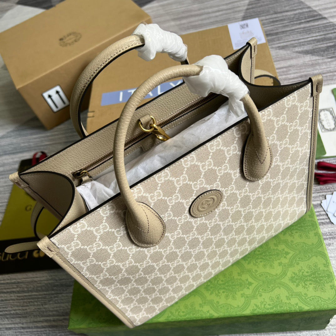 gg Small Tote Bag With Interlocking G Beige For Women, Women’s Bags 12.2in/31cm gg 659983 UULBT 9683