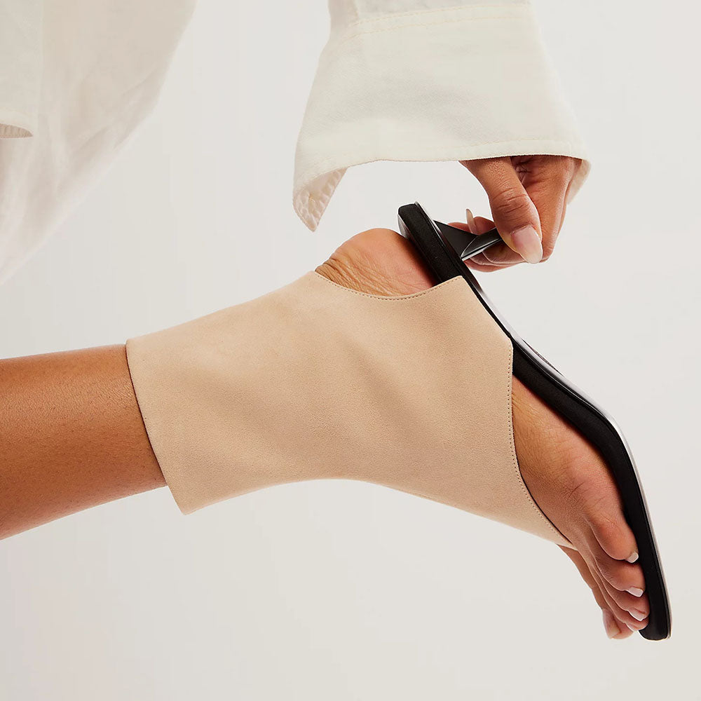 Beige Open Square Toe Kitten Heel Side-Zip Summer Ankle Boots