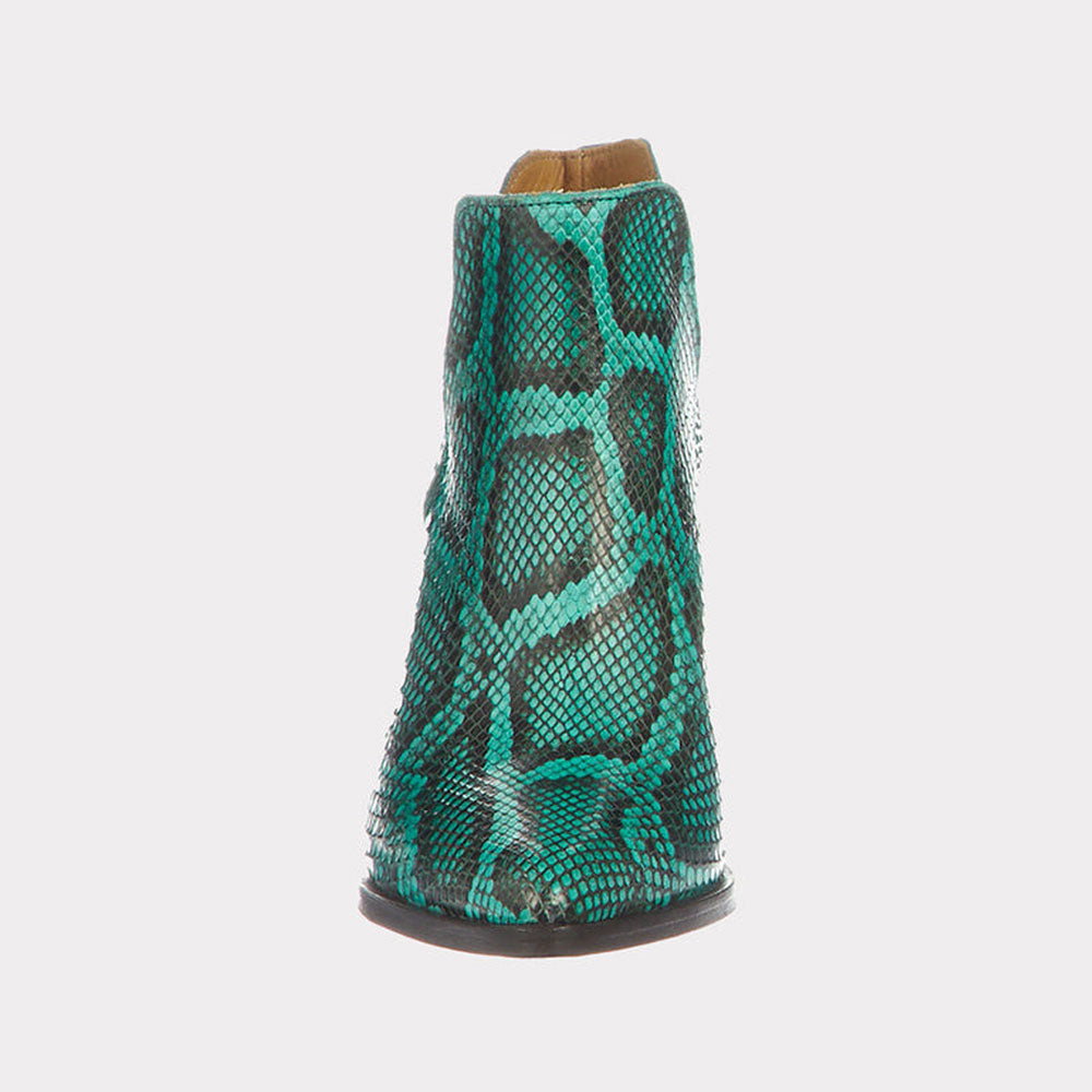 Fashion Black & Green Python Pattern Pointed Toe Short Boots for Women