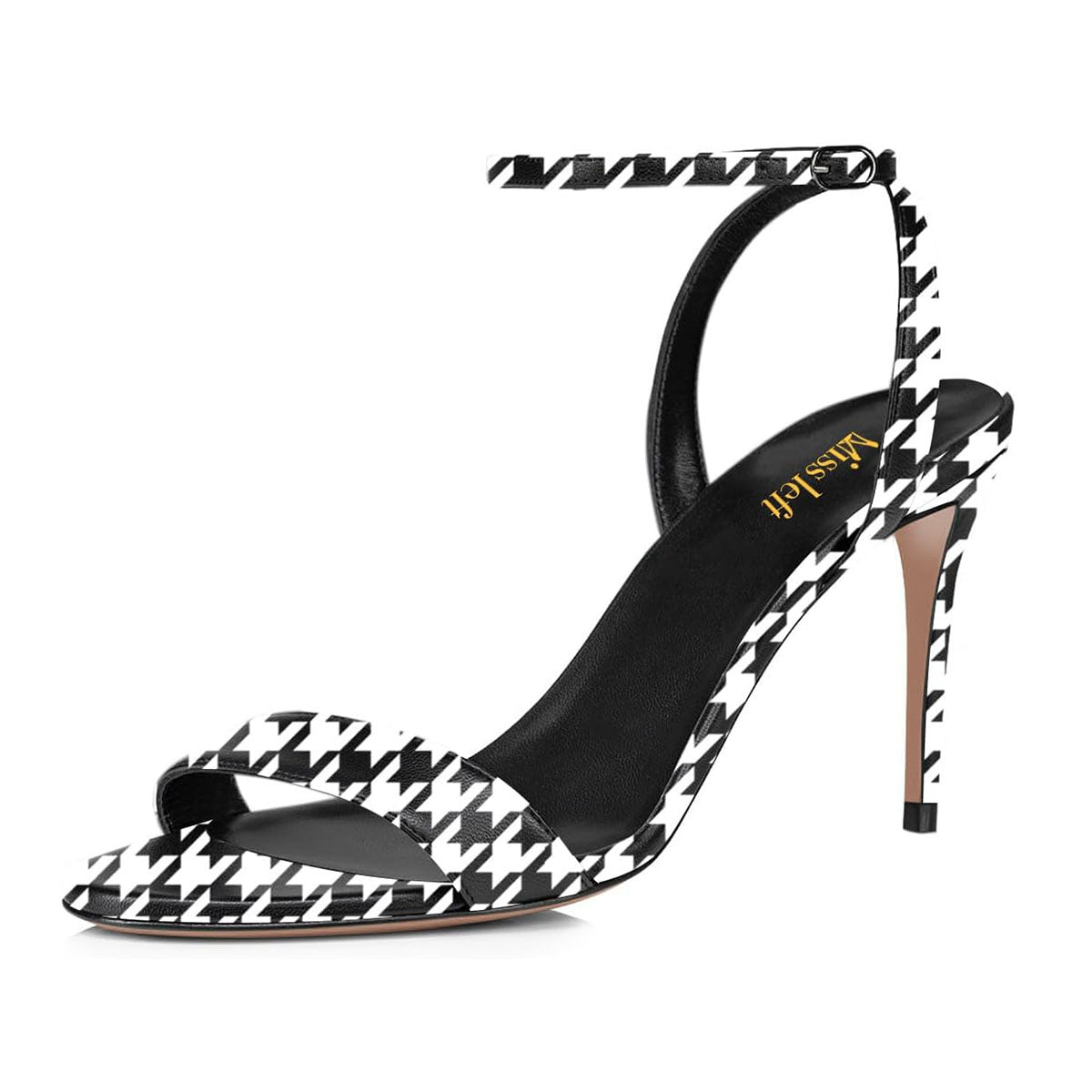 Fashion Houndstooth Buckle Strap Open Toe Stiletto Heeled Sandals