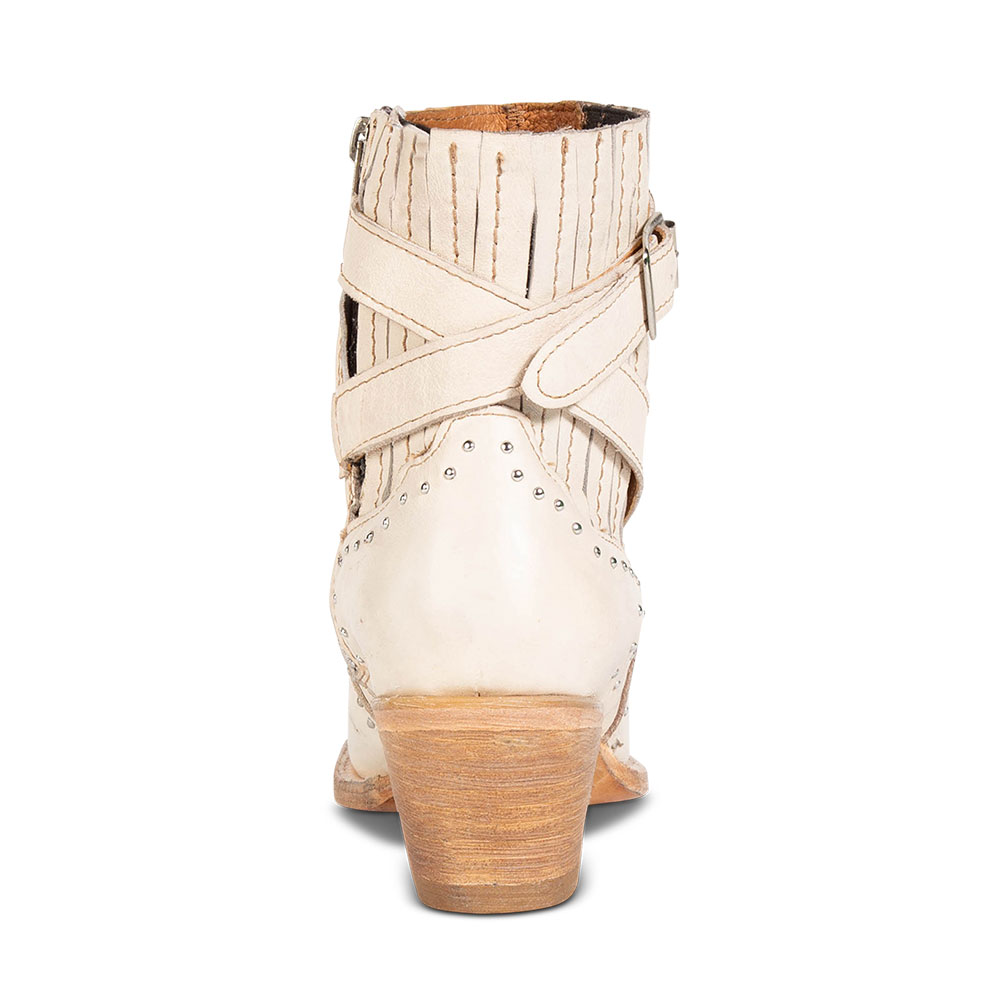 Beige Snip Toe Block Heel Studded Vintage Western Booties