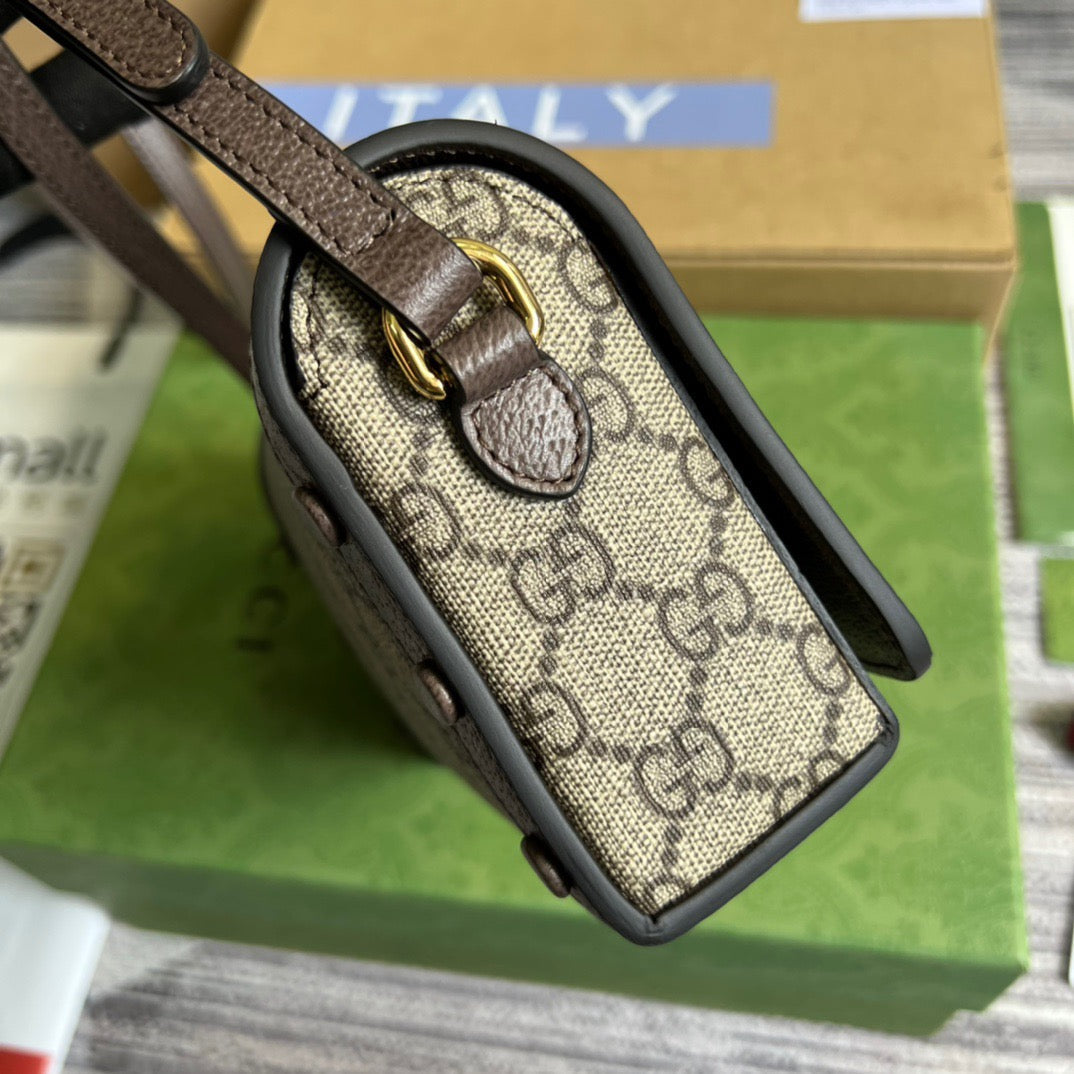 gg Mini Kitten Printed Monogrammed Coated-Canvas Messenger Bag Beige And Ebony gg Supreme Canvas, An Eco-Friendly Material For Women 7.1in/18cm gg