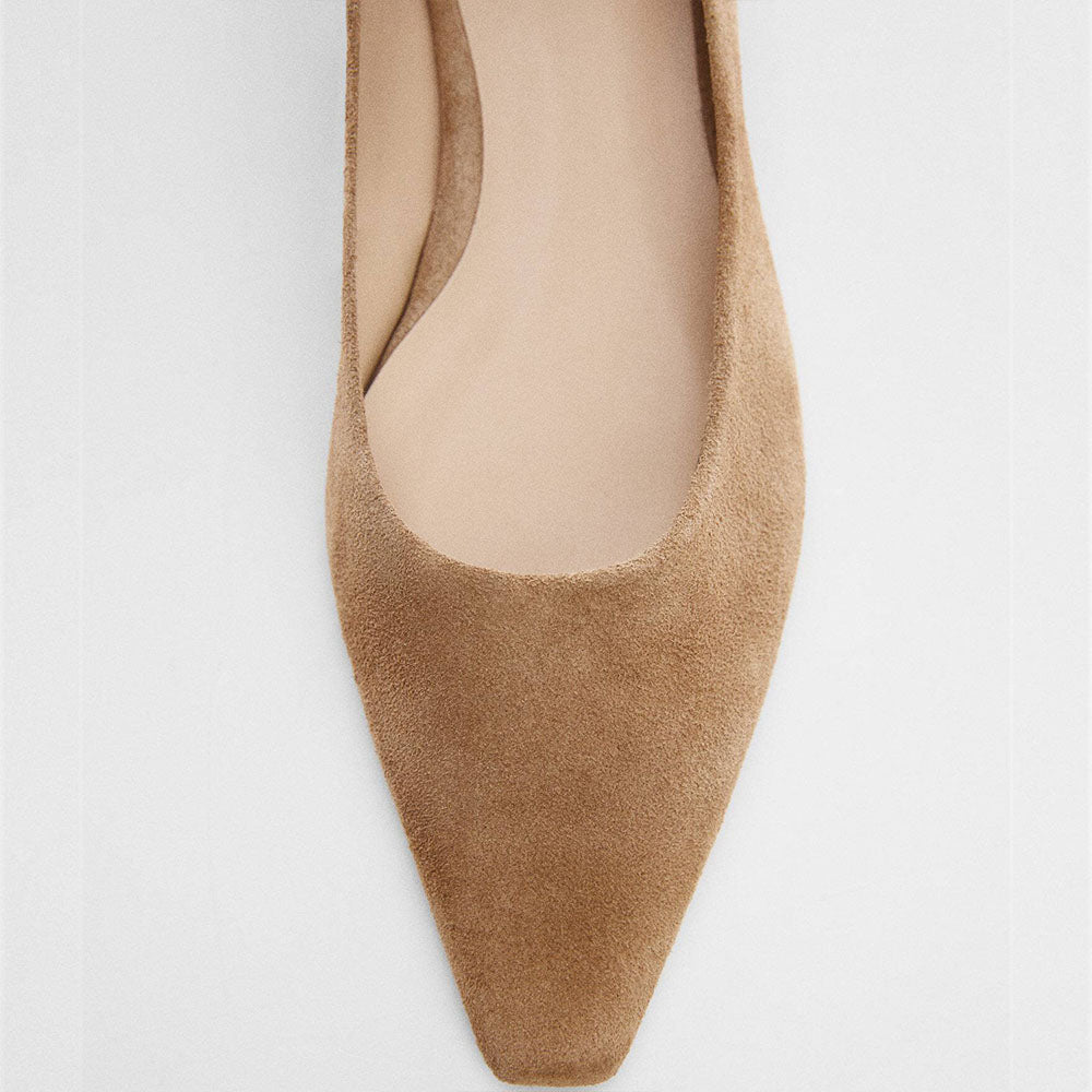 Beige Faux Suede Snip Toe Block Heel Slip-On Formal Pumps
