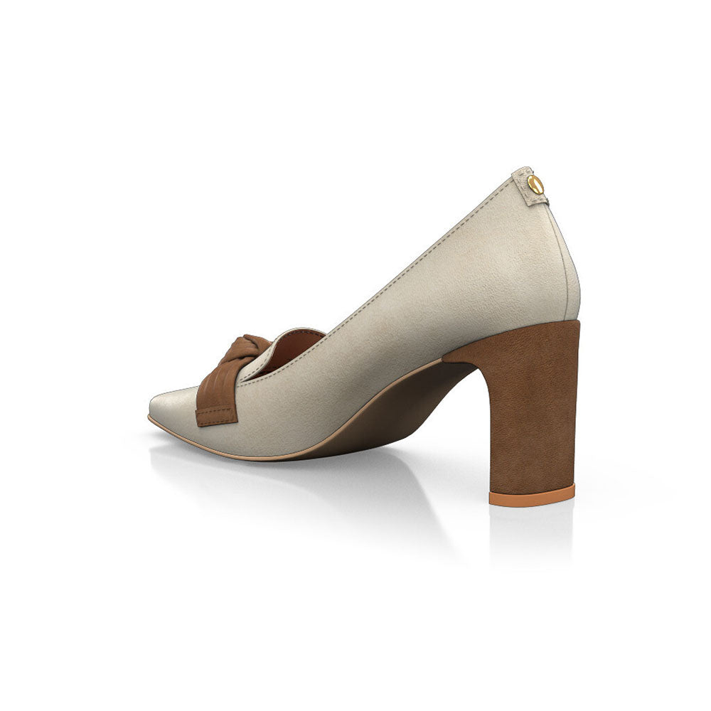 Beige Square Toe 3'' Block Heel Elegant Pumps with Bow