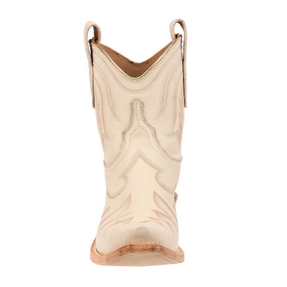 Beige Pointed Toe Chunky Heel Booties Embroidered Cowgirl Boots