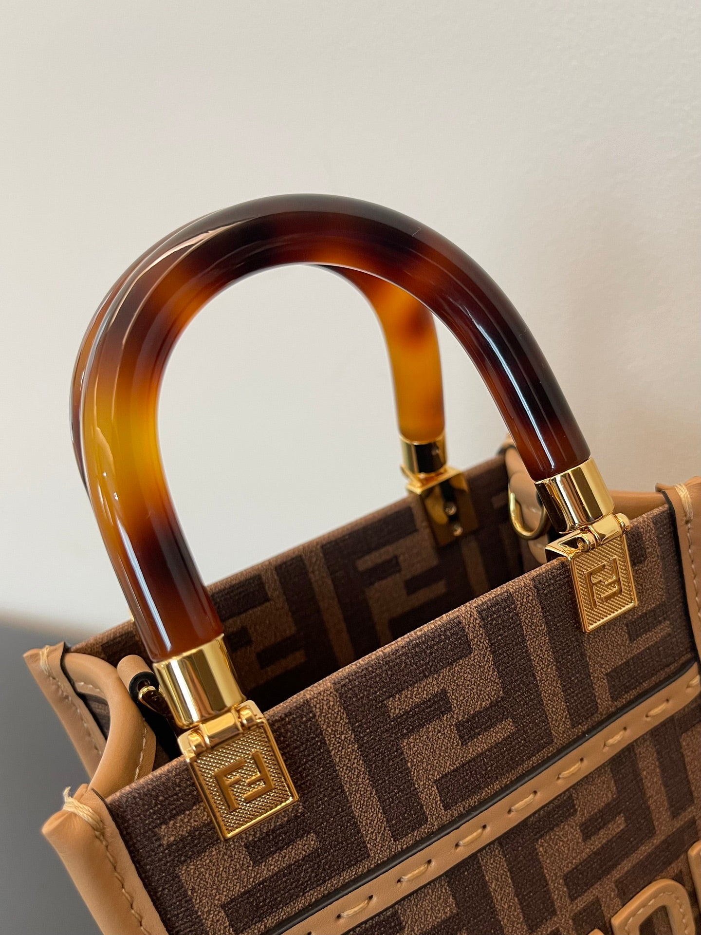 FI Sunshine Shopper Brown FF Fabric Brown Mini Bag For Woman 13cm/5in