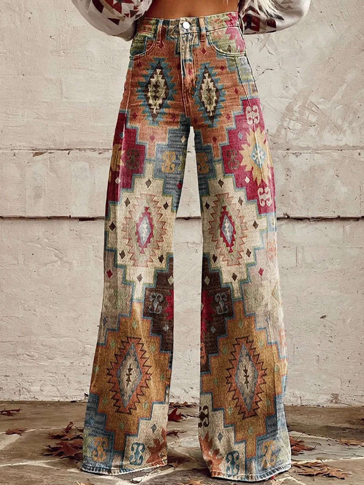 Daily High Rise Pattern Pocket Wide Leg Pants