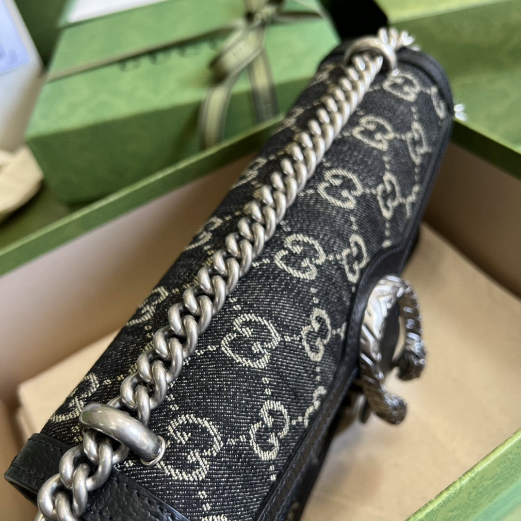 gg Dionysus Small gg Shoulder Bag Black And Ivory gg Denim Jacquard For Women 10in/25cm 499623