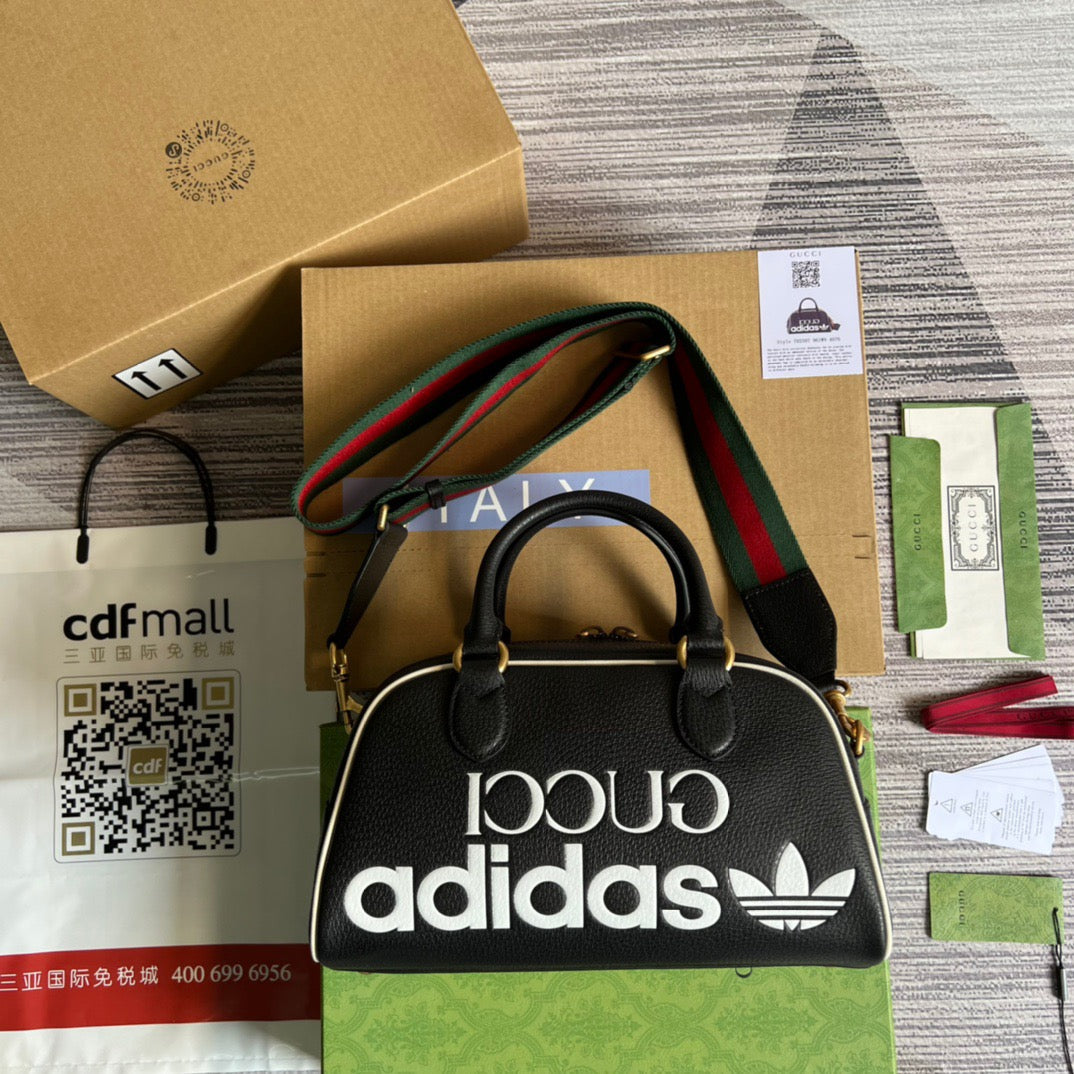 gg x Adidas Mini Duffle Bag Black For Women, Women’s Bags 12.4in/32cm gg 702397 U3ZCT 8726