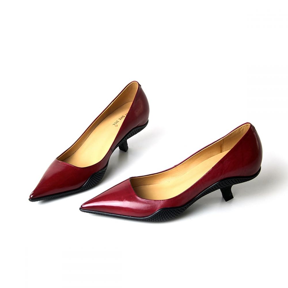 Genuine Leather Pointed Toe Comma Heel Pumps for Women