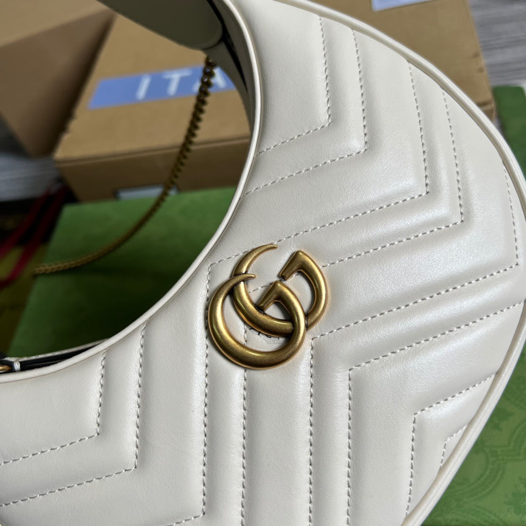 gg Marmont Half Moon Shaped Mini Bag White For Women, Women’s Bags 8.5in/22cm gg 699514 DTDHT 9022