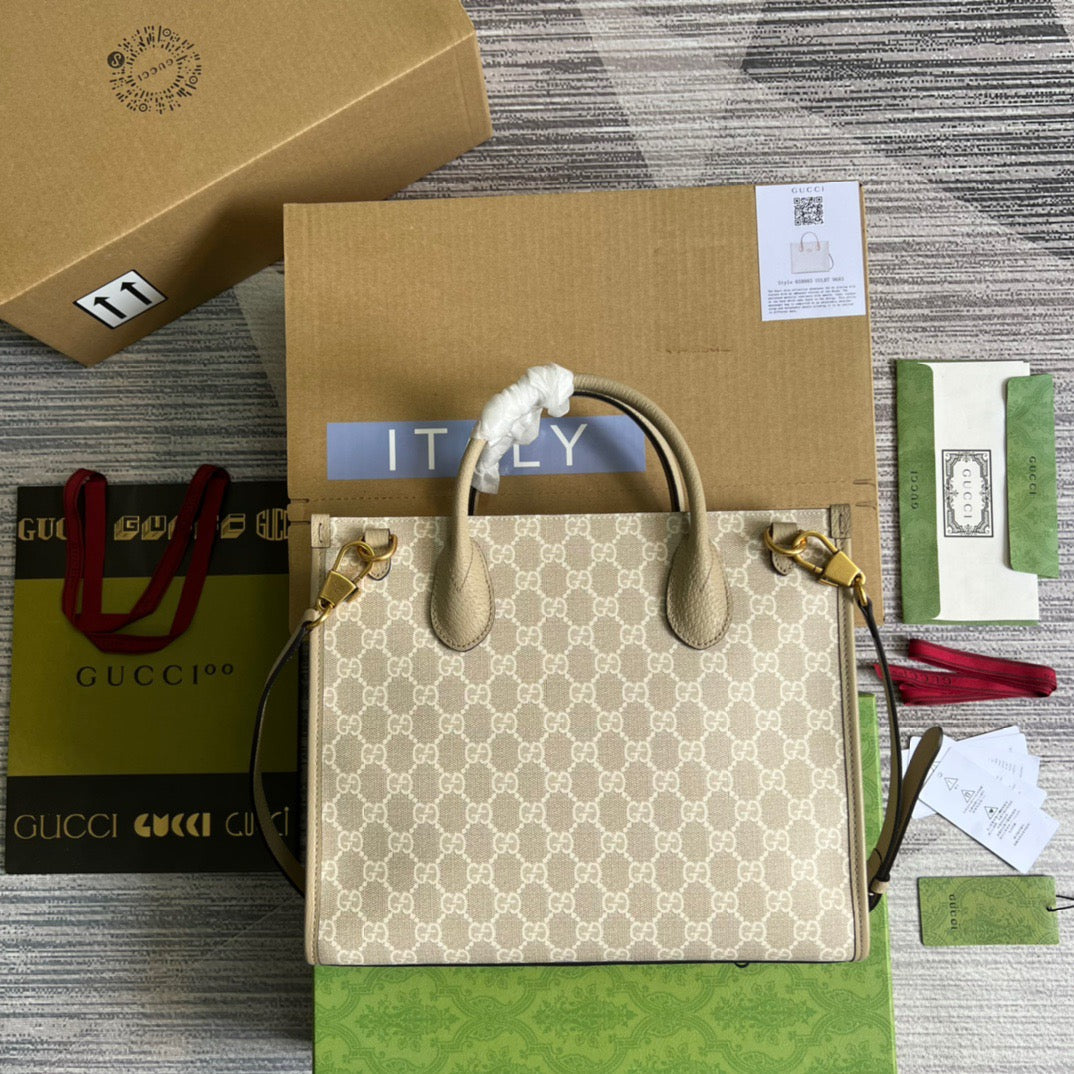 gg Small Tote Bag With Interlocking G Beige For Women, Women’s Bags 12.2in/31cm gg 659983 UULBT 9683