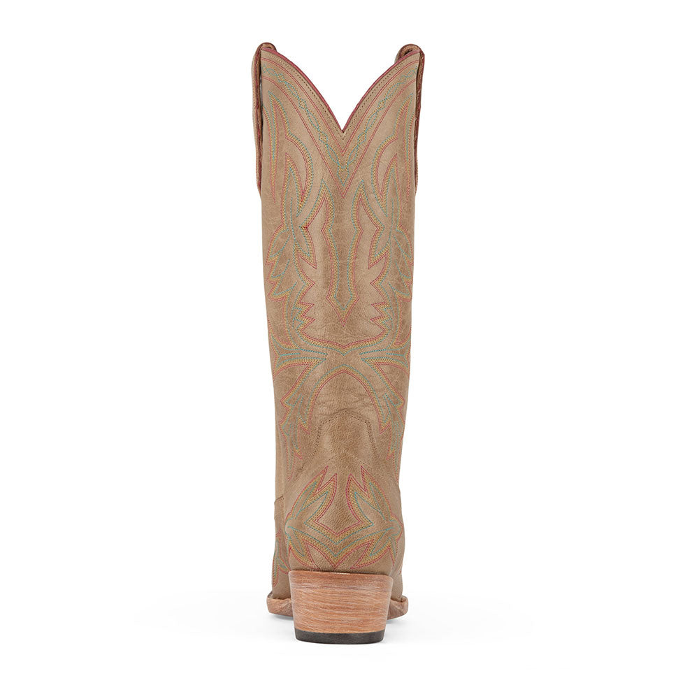 Embroidered Low Heel Snip Toe Mid-Calf Tan Cowgirl Boots for Women