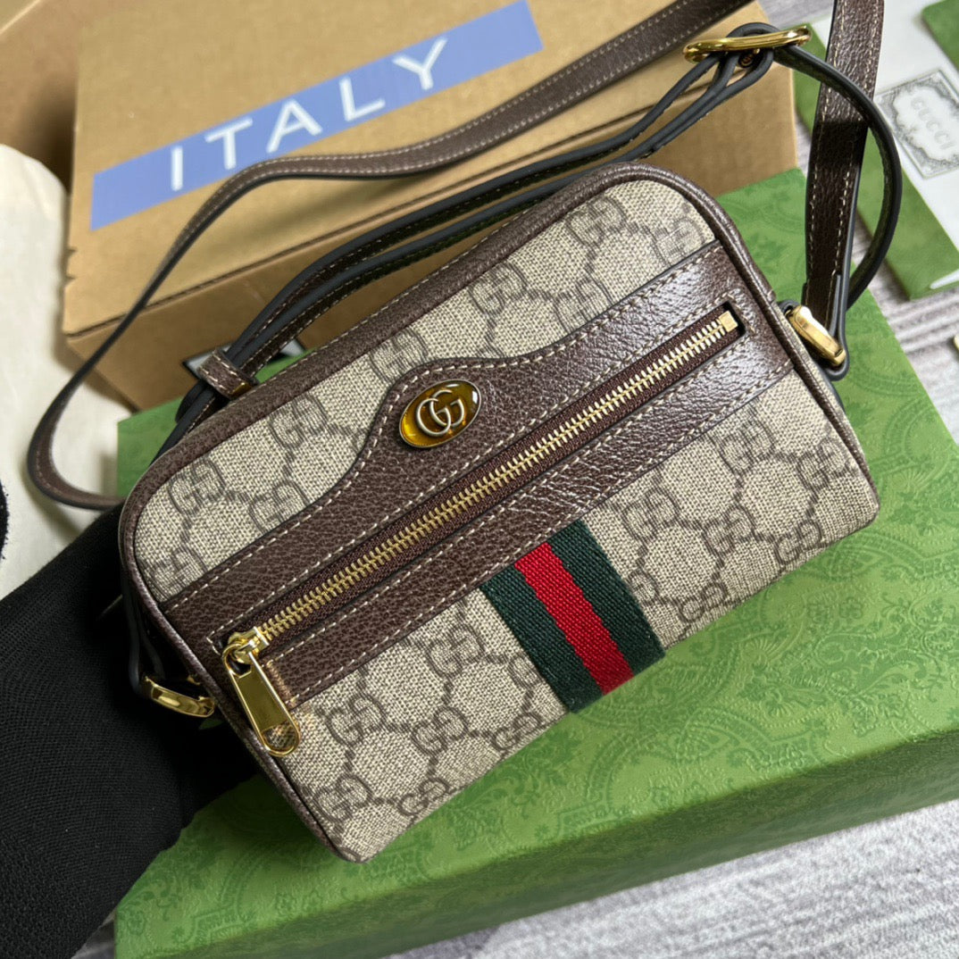 gg Ophidia Mini gg Bag Beige/Ebony gg Supreme Canvas With Brown For Women 7in/17.5cm gg 517350 96IWS 8745