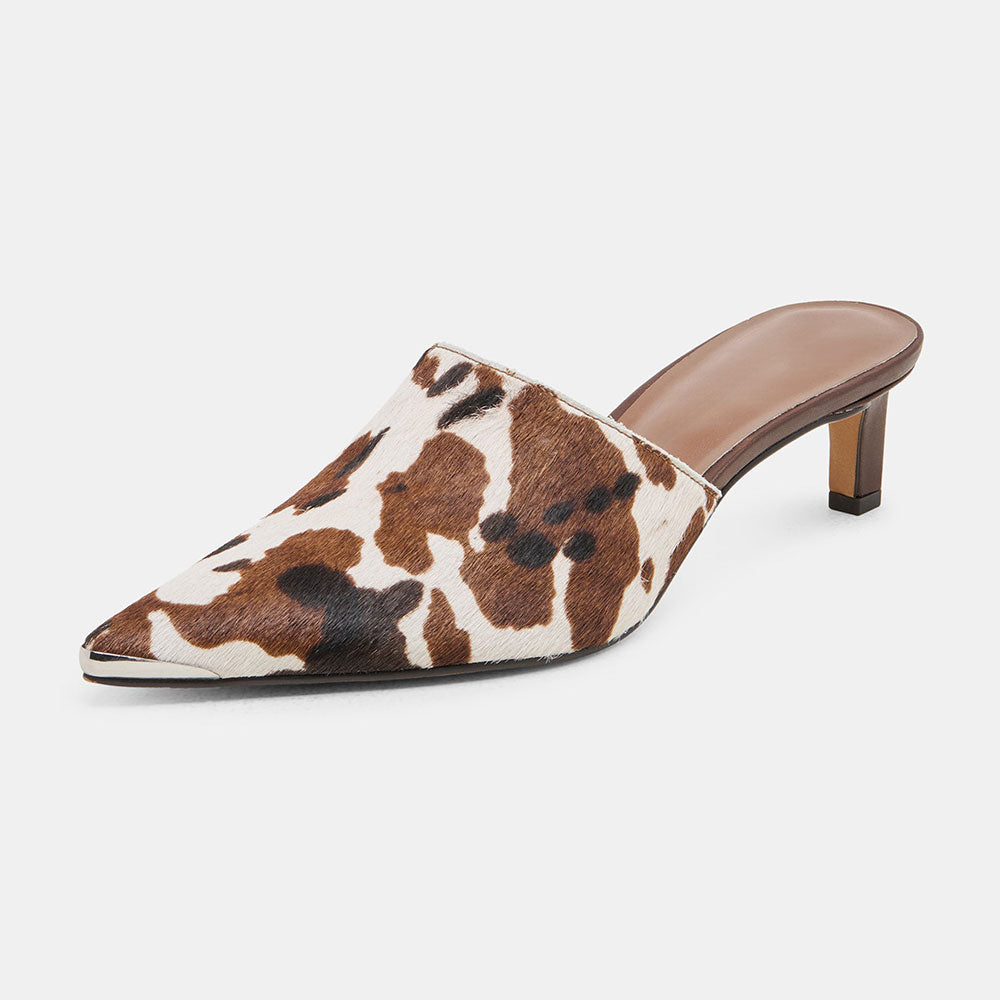 Beige & Brown Leopard Pointed Toe Stiletto Heel Womens Mules Shoes