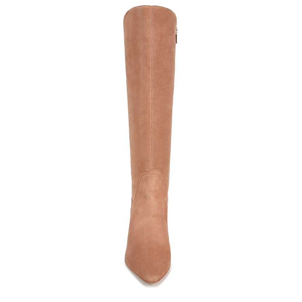 Beige Faux Suede Closed Toe Knee Kitten Heel Fall Boots for Women