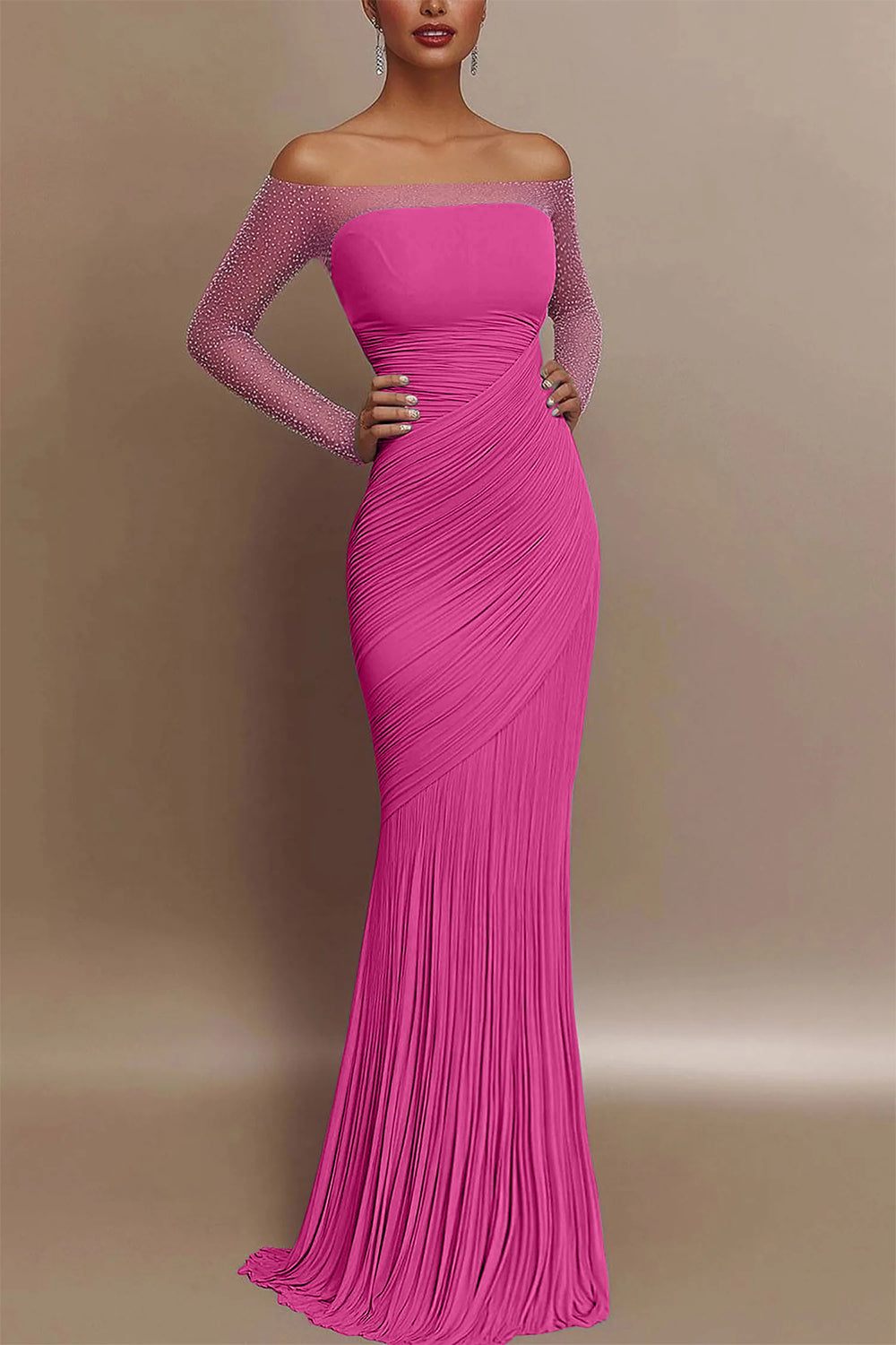 Evening Prom Gown Off Shoulder Glitter Pleated Light Blue Maxi Dress