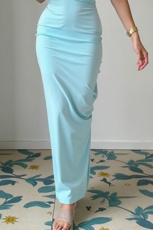 Going Out Party Dress Blue One Shoulder Maxi Dress