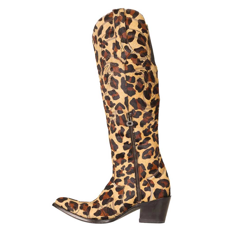 Embroidered Calf Hair Cheetah Pattern Brown Western Boots for Women