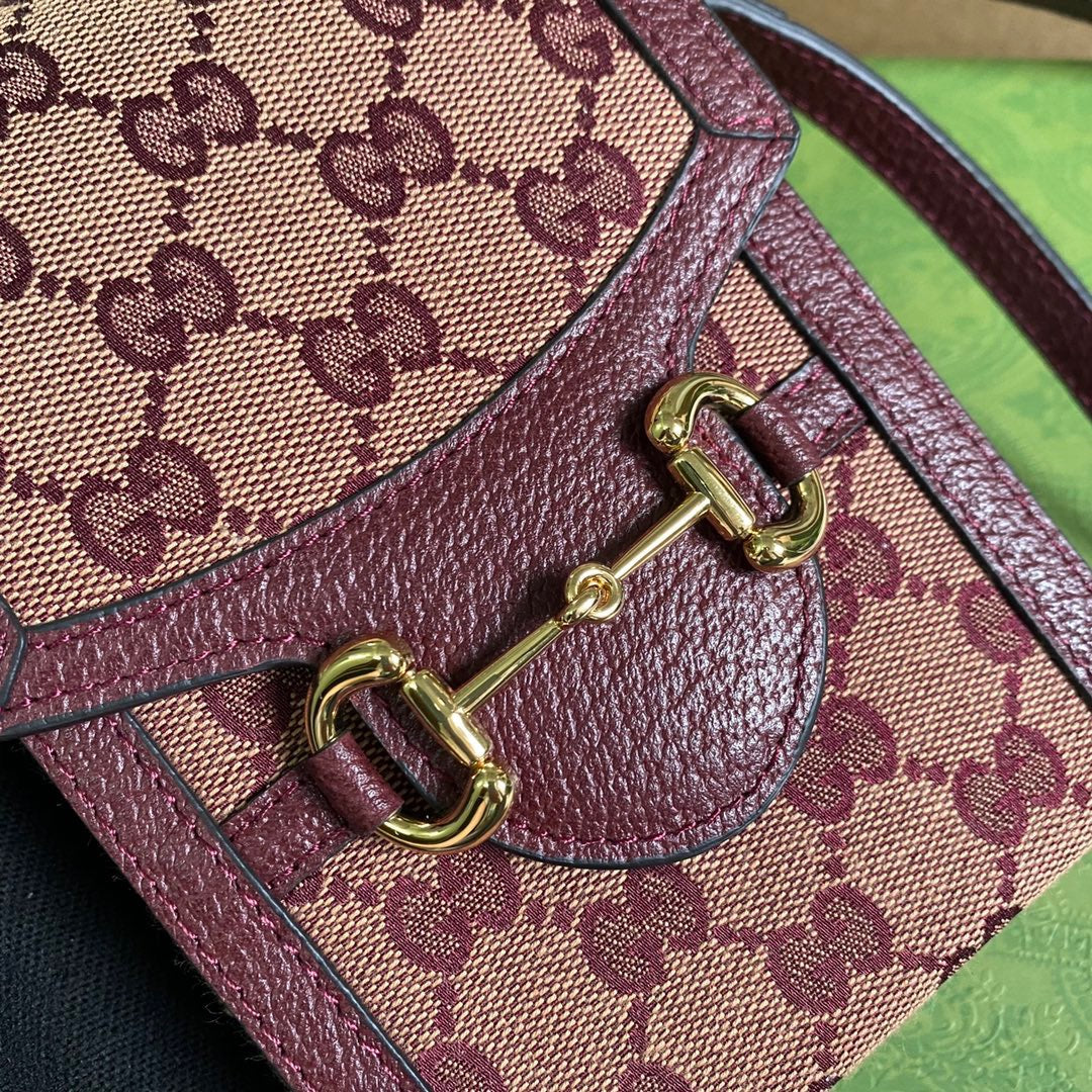 gg Horsebit 1955 Mini Bag Beige And Burgundy gg Supreme Canvas For Women 6.7in/17cm gg 625615F6B3G9865