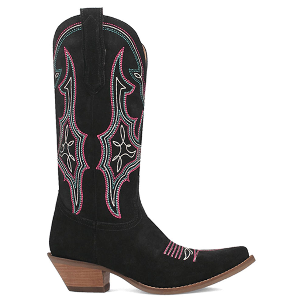 Embroidered Snip Toe Mid-Calf Wide Calf Cowgirl Boots in Black