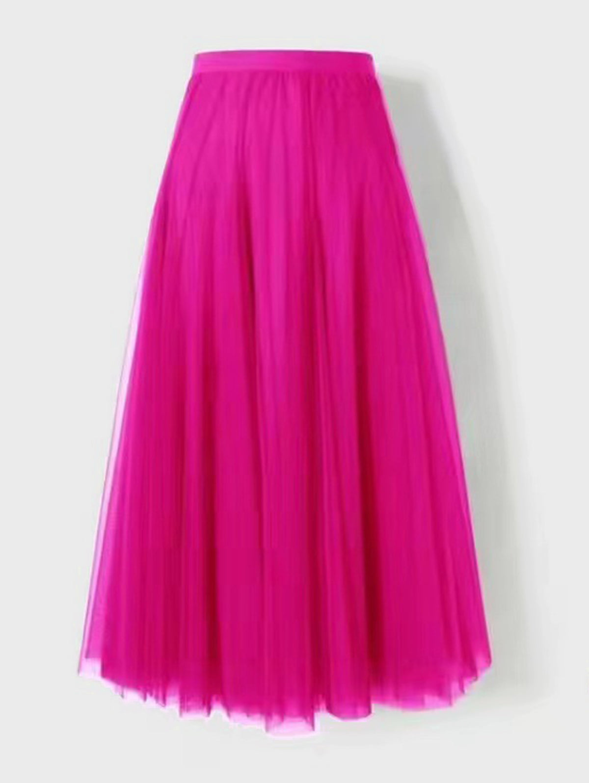 Daily Layered Pleated Stretchy Waist Solid Tulle Midi Skirt