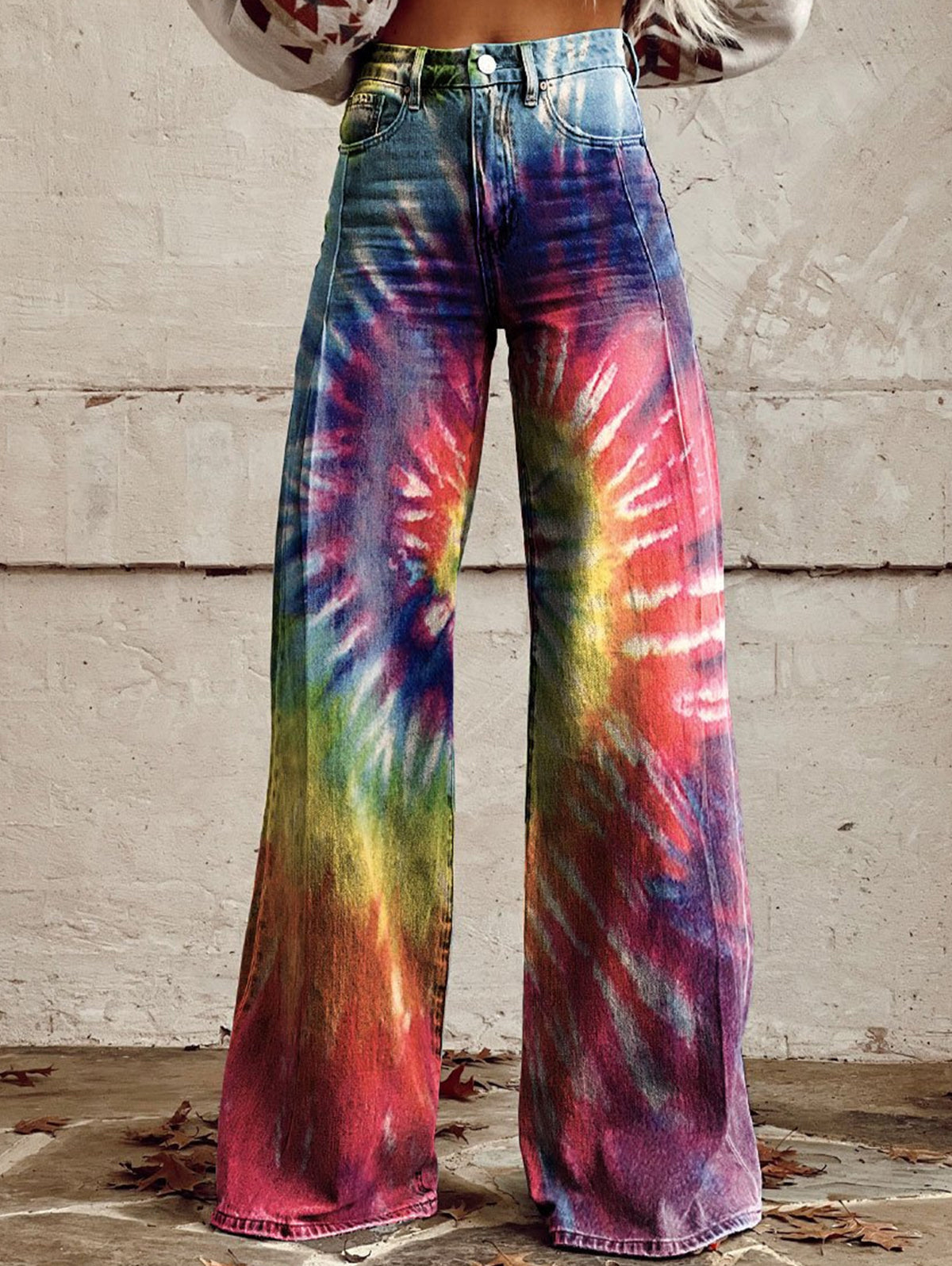 Daily High Rise Pattern Pocket Wide Leg Pants