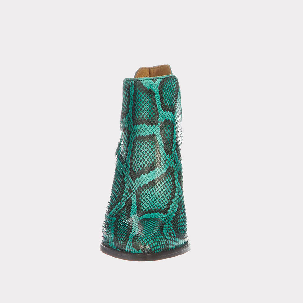 Fashion Black & Green Python Pattern Pointed Toe Short Boots for Women