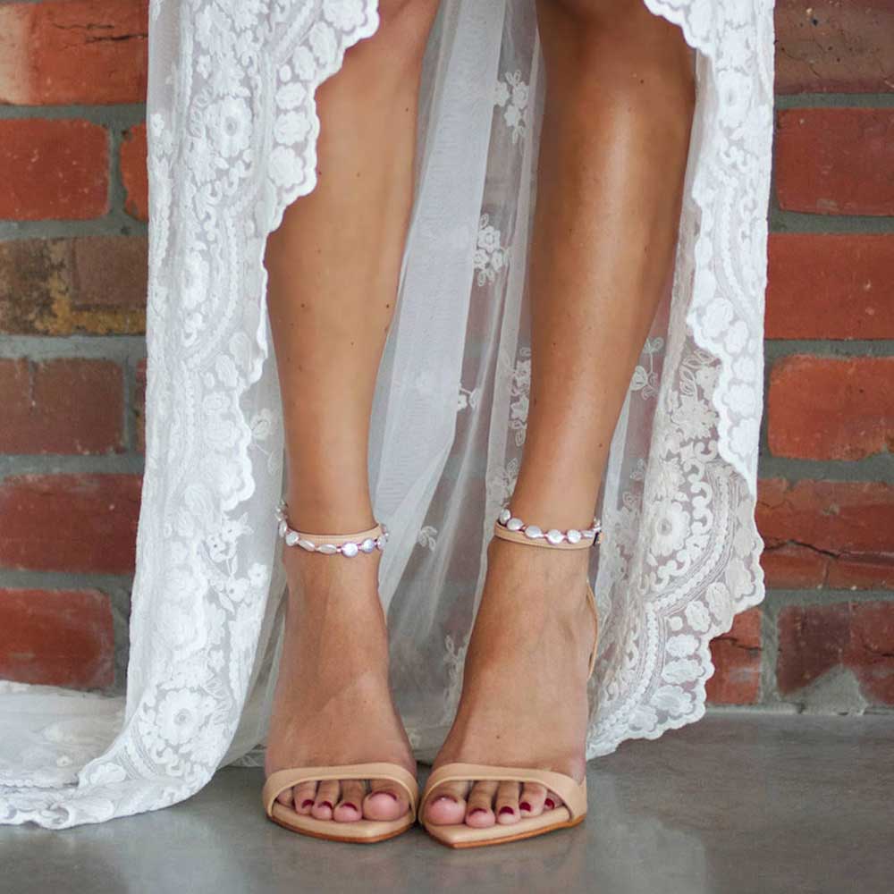 Beige Pointed Toe 3'' Stiletto Heel Buckled Ankle Strap Sandals
