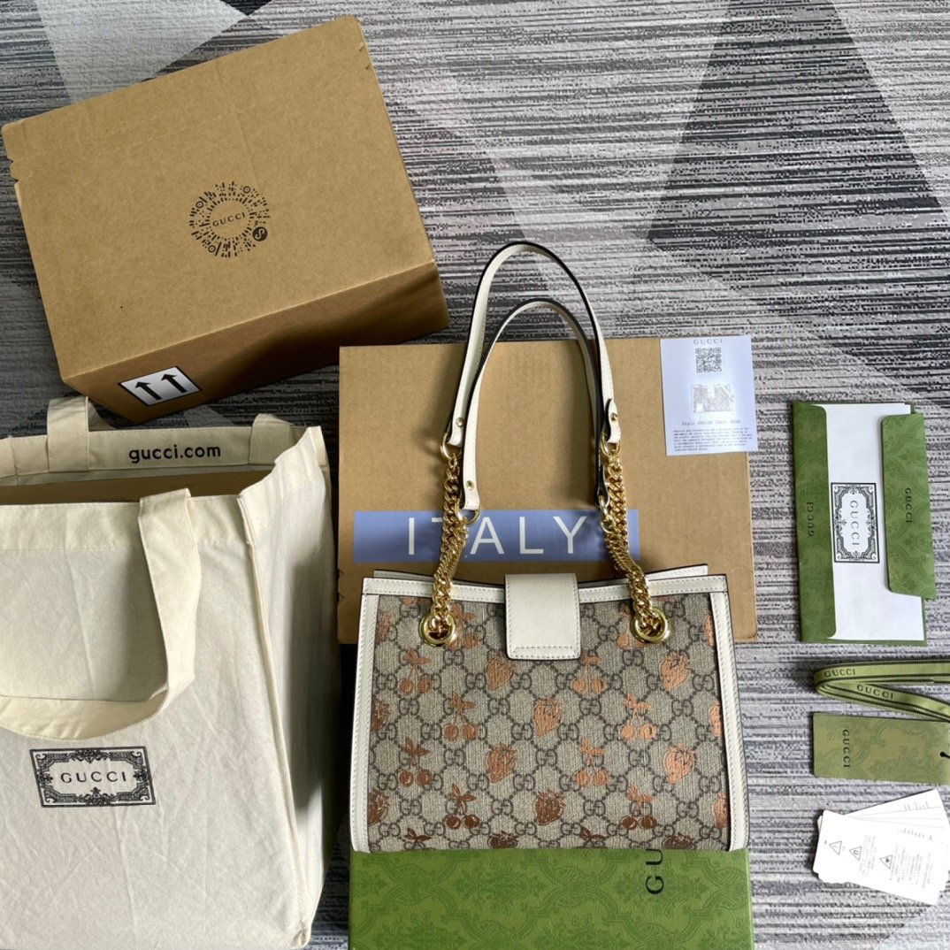 gg Padlock Small gg Strawberry Shoulder Bag Beige For Women, Women’s Bags 10in/26cm gg