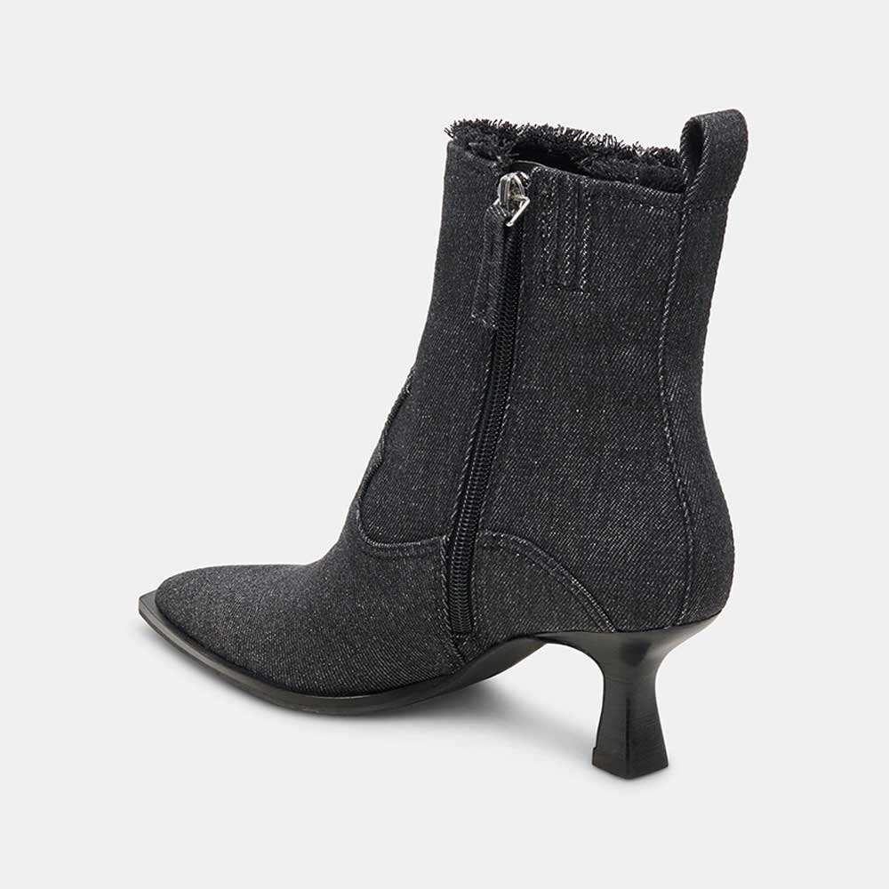 Denim Black Pointed Side-Zip Ankle Boots for Women