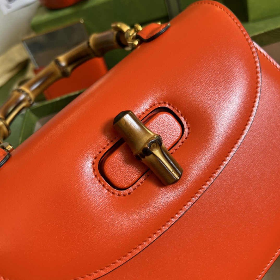 gg Bamboo 1947 Small Top Handle Bag Orange For Women 8.3in/21cm gg 675797 10ODT 7768