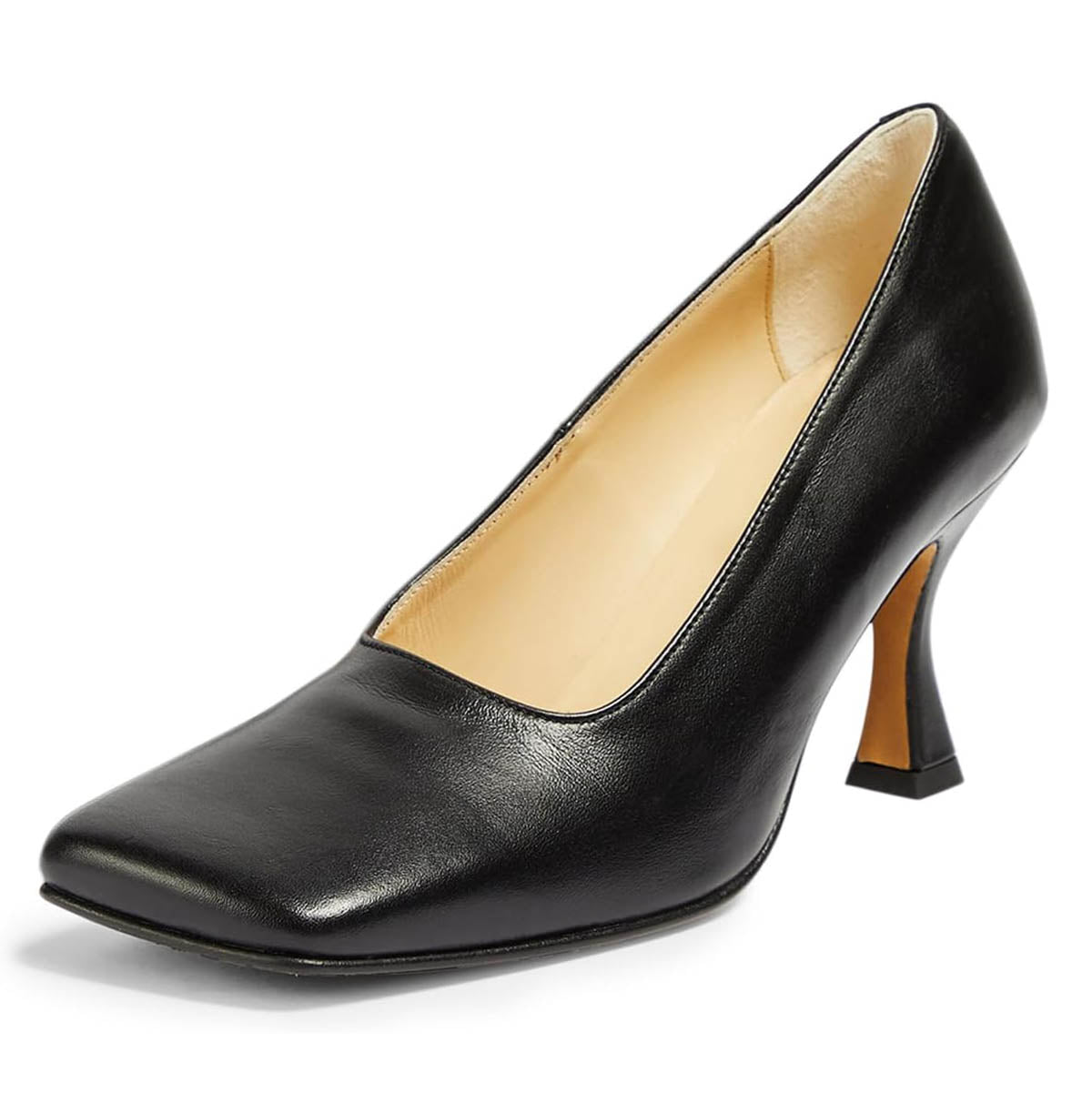 Elegant Vegan Leather Slip-On Square Toe Flared Heel Black Pumps