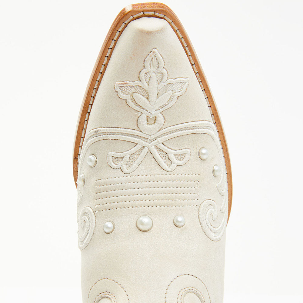 Beige Snip Toe Chunky Heel Embroidery Mid-Calf Cowboy Boots