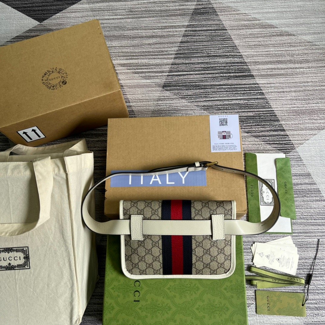 gg Ophidia Belt Bag Beige And Ebony gg Supreme Canvas, A Material With Low Environmental Impact For Men 8.7in/22cm gg 674081 96IWT 9794