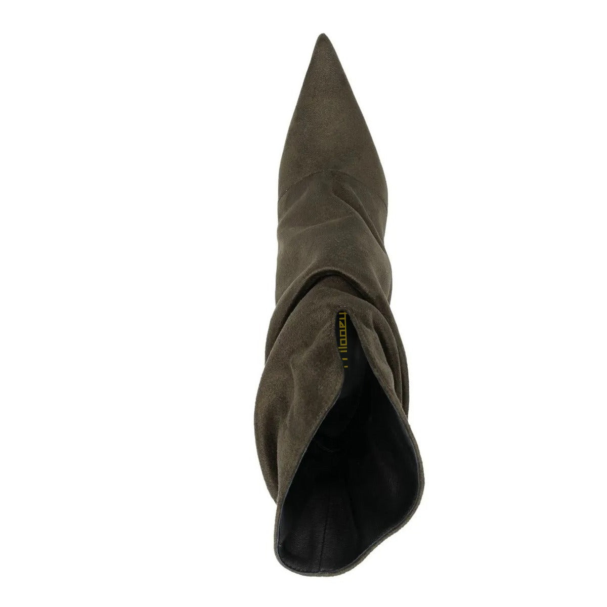 Army Green Vegan Suede Pointed Toe V-Cut Slouch Short Boots for Women