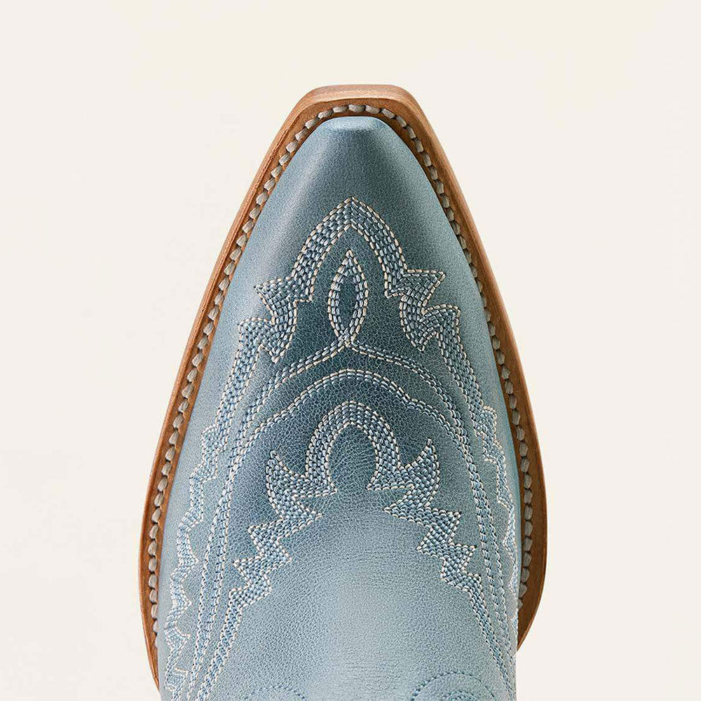 Embroidered Wing Snip Toe Mid Heel Greyish Blue Cowboy Boots for Women