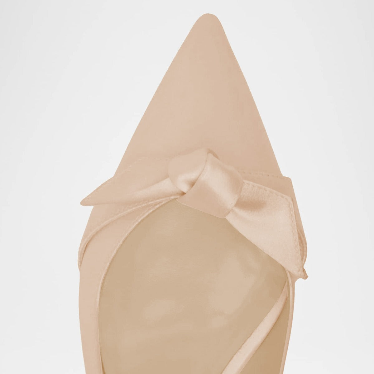 Beige Satin Pointed Toe Bow Decor Kitten Heel Slingback Pumps