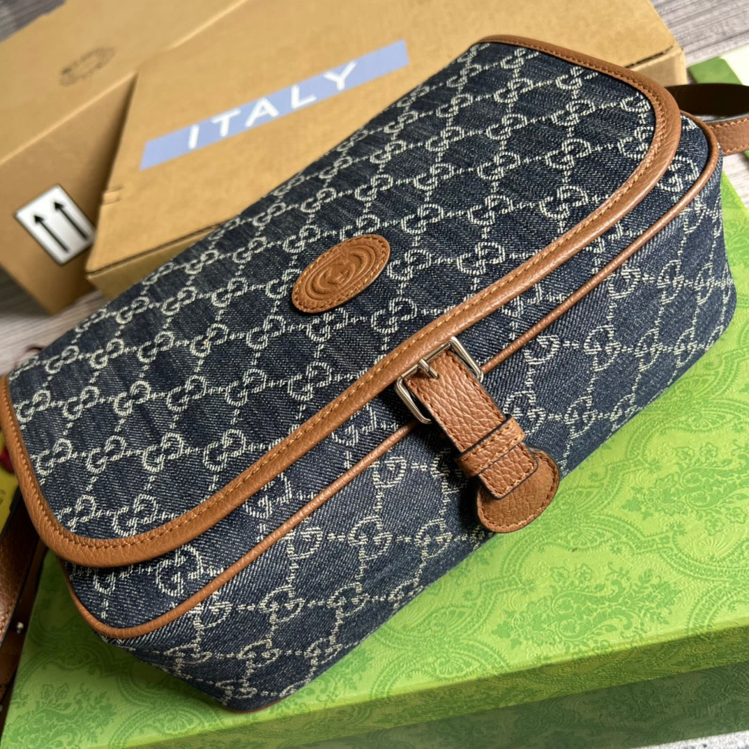 gg Children’s gg Messenger Bag Dark Blue And Ivory Eco Washed Organic gg Jacquard Denim For Women 11.4in/29cm gg