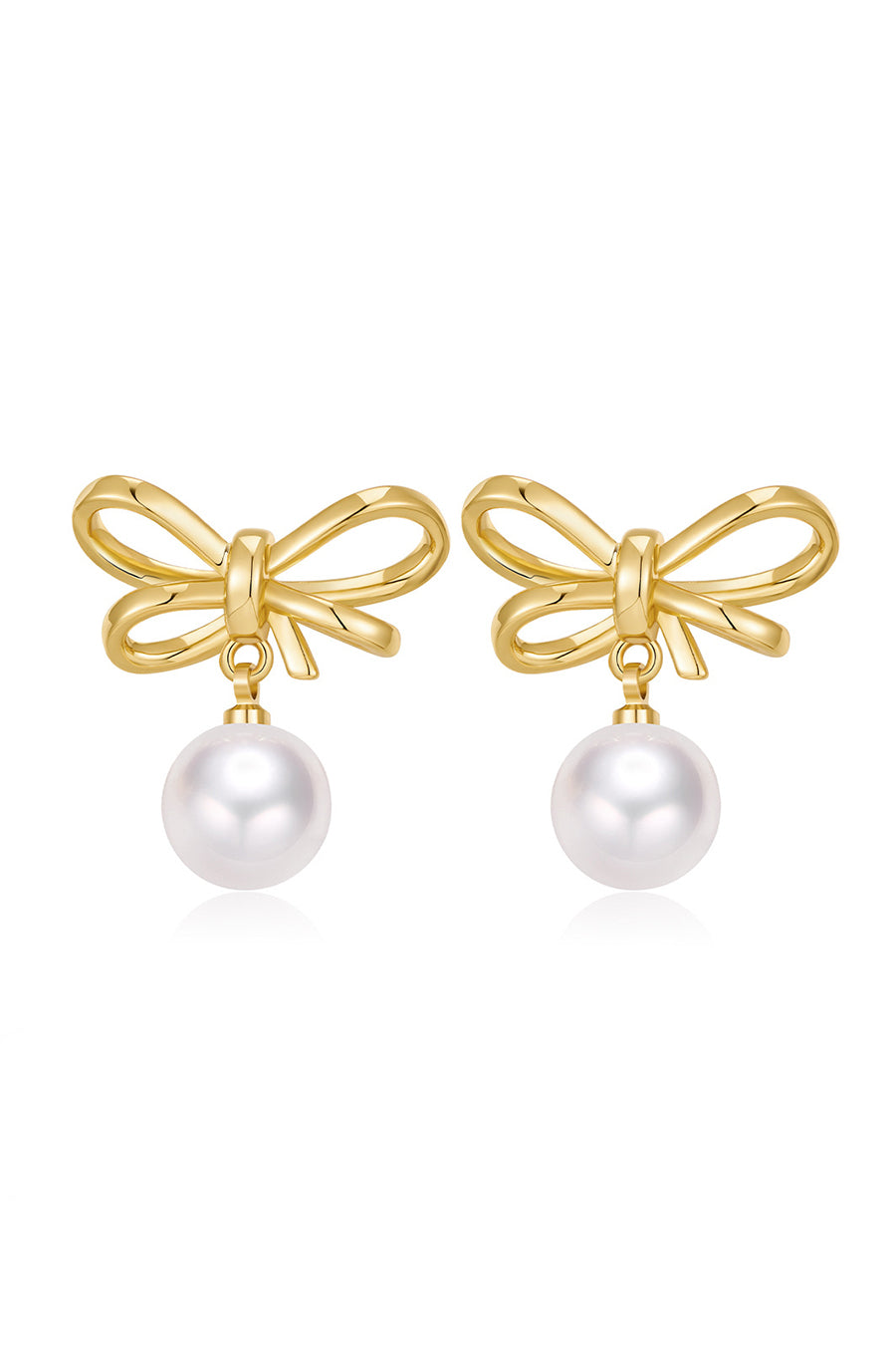 Gold Bow Pearl Earrings