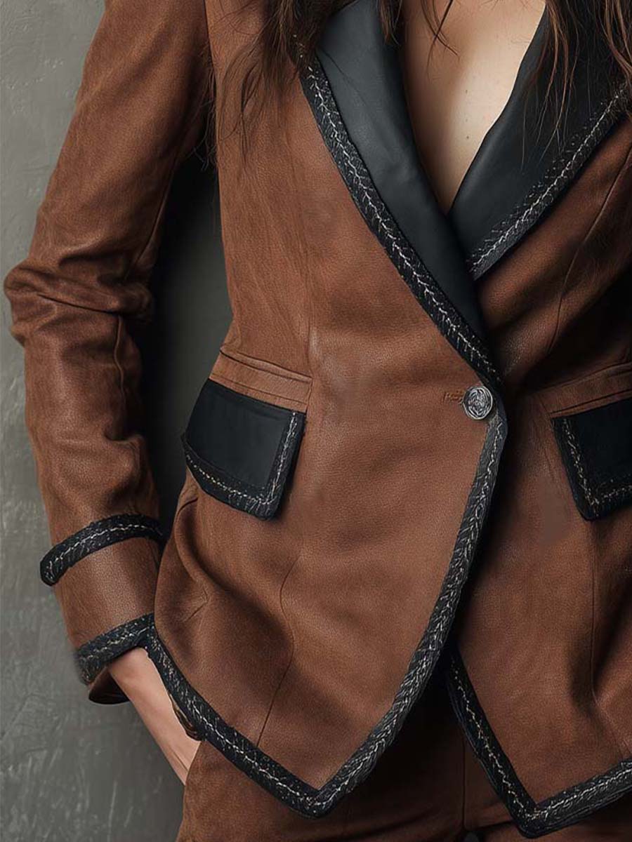 Eco-Leather Contrast Trim Blazer