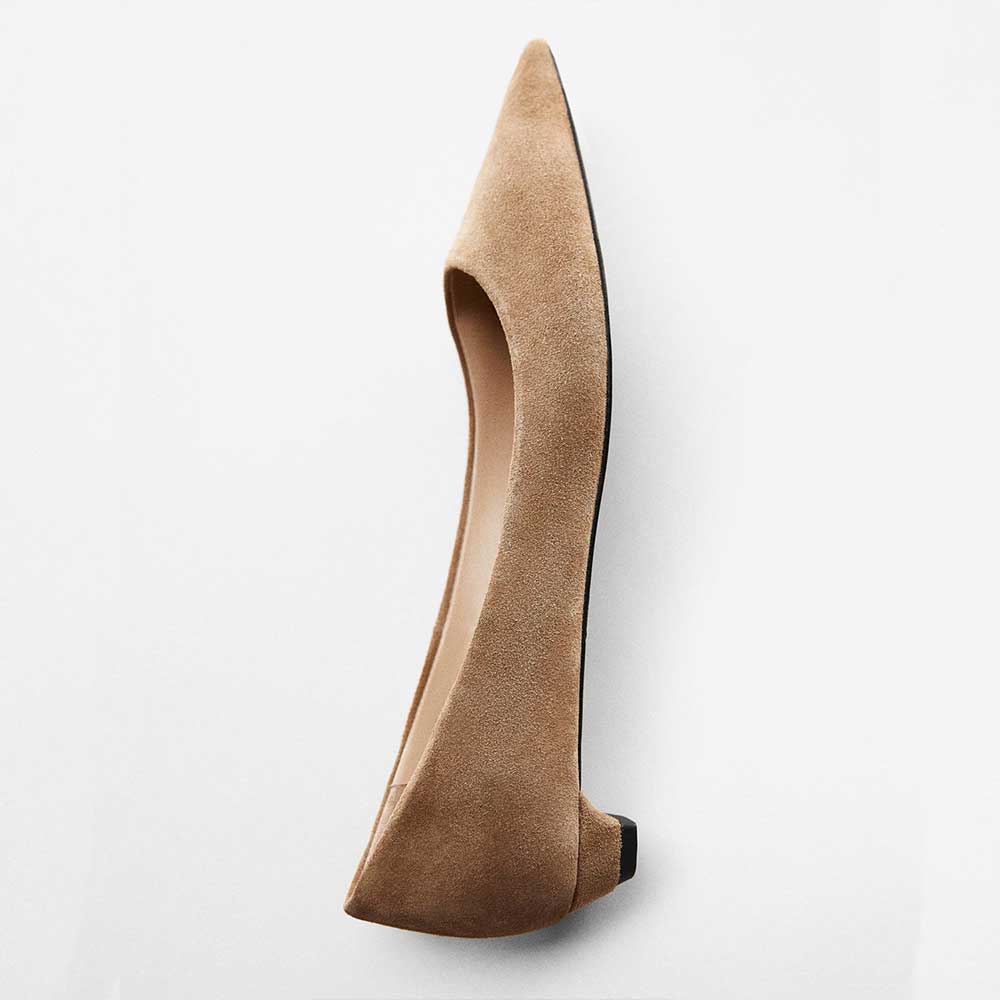 Beige Faux Suede Snip Toe Block Heel Slip-On Formal Pumps