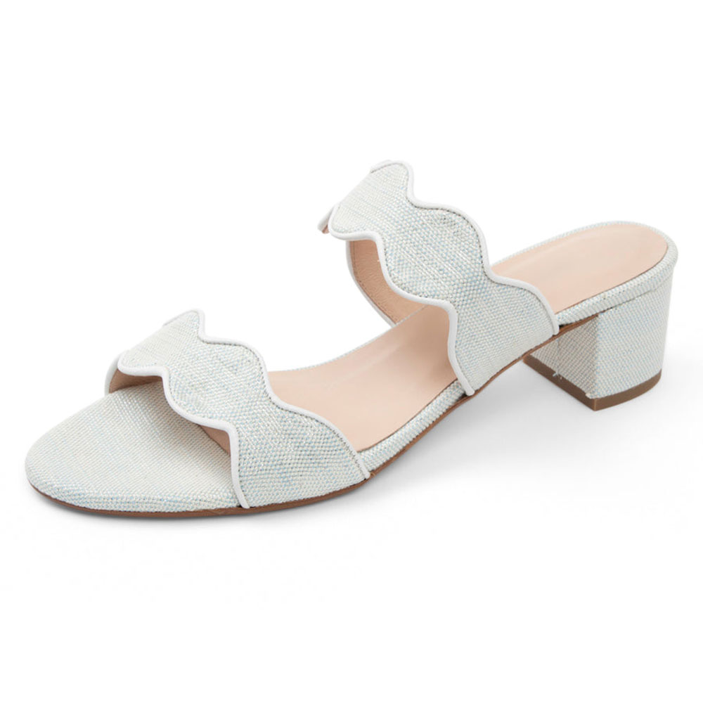 Elegant Round Toe Block Heel Pale Blue Slip On Sandals for Women