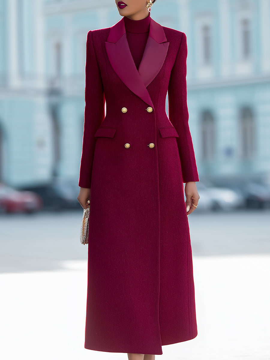 Double-Breasted Tailored Coat With Satin Lapel