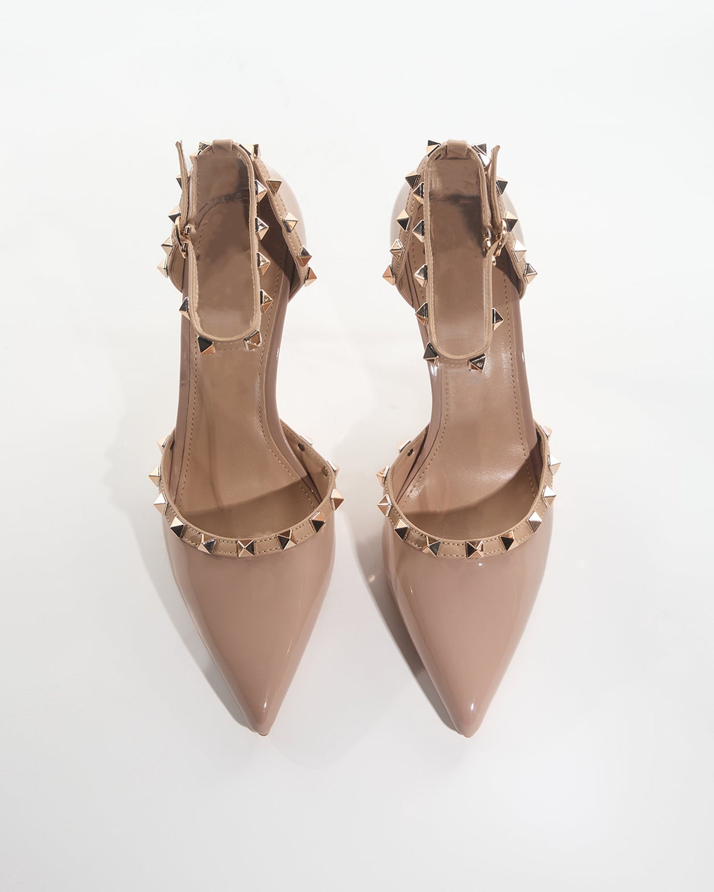 Nella Rivet Strap Pumps In Beige